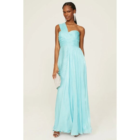 Badgley Mischka Blue Draped One-Shoulder Evening Gown – Women’s Size 8 - Picture 1 of 10